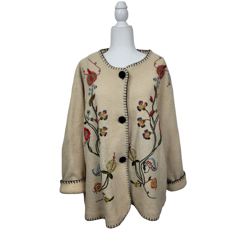 RESERVED 1980s Saks Fifth Avenue Boiled Wool Embroidered Floral Folk Art